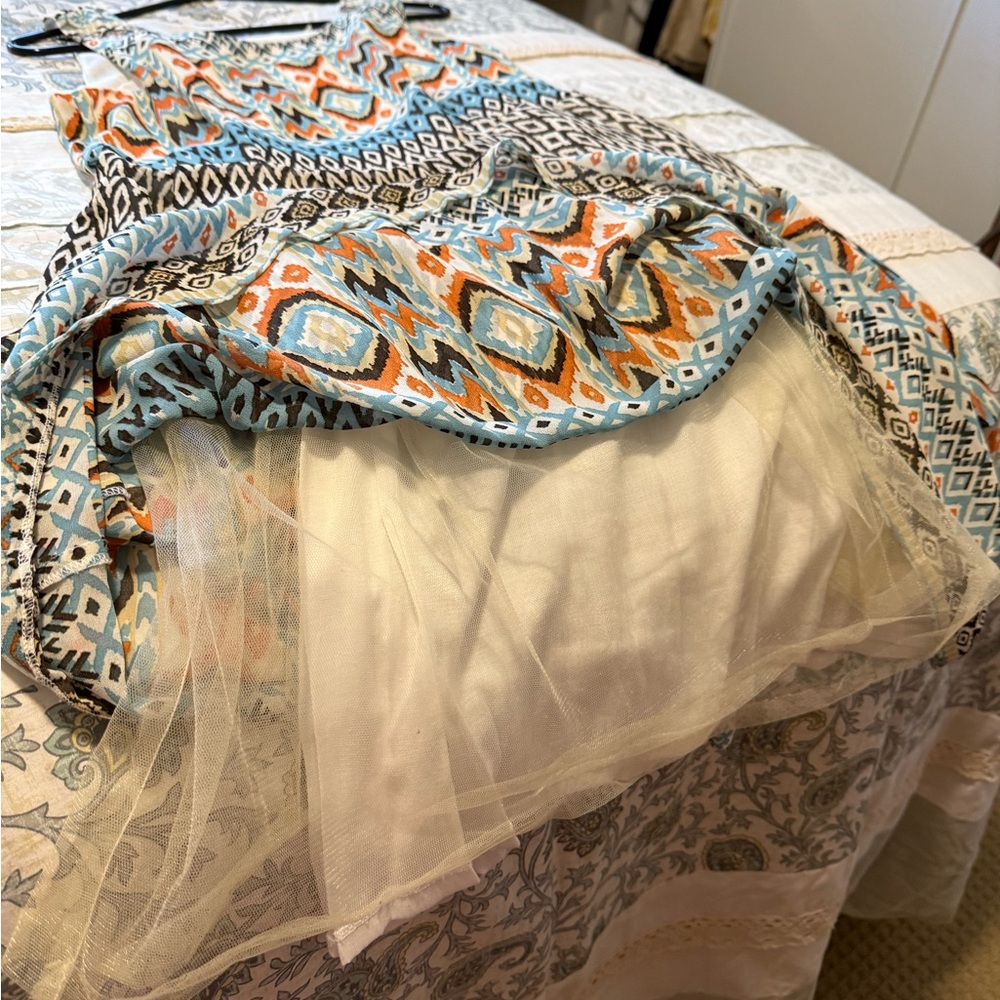 Hem & Thread Sleeveless Dress with Blue and Orange Geometric Design - Picture 6 of 8